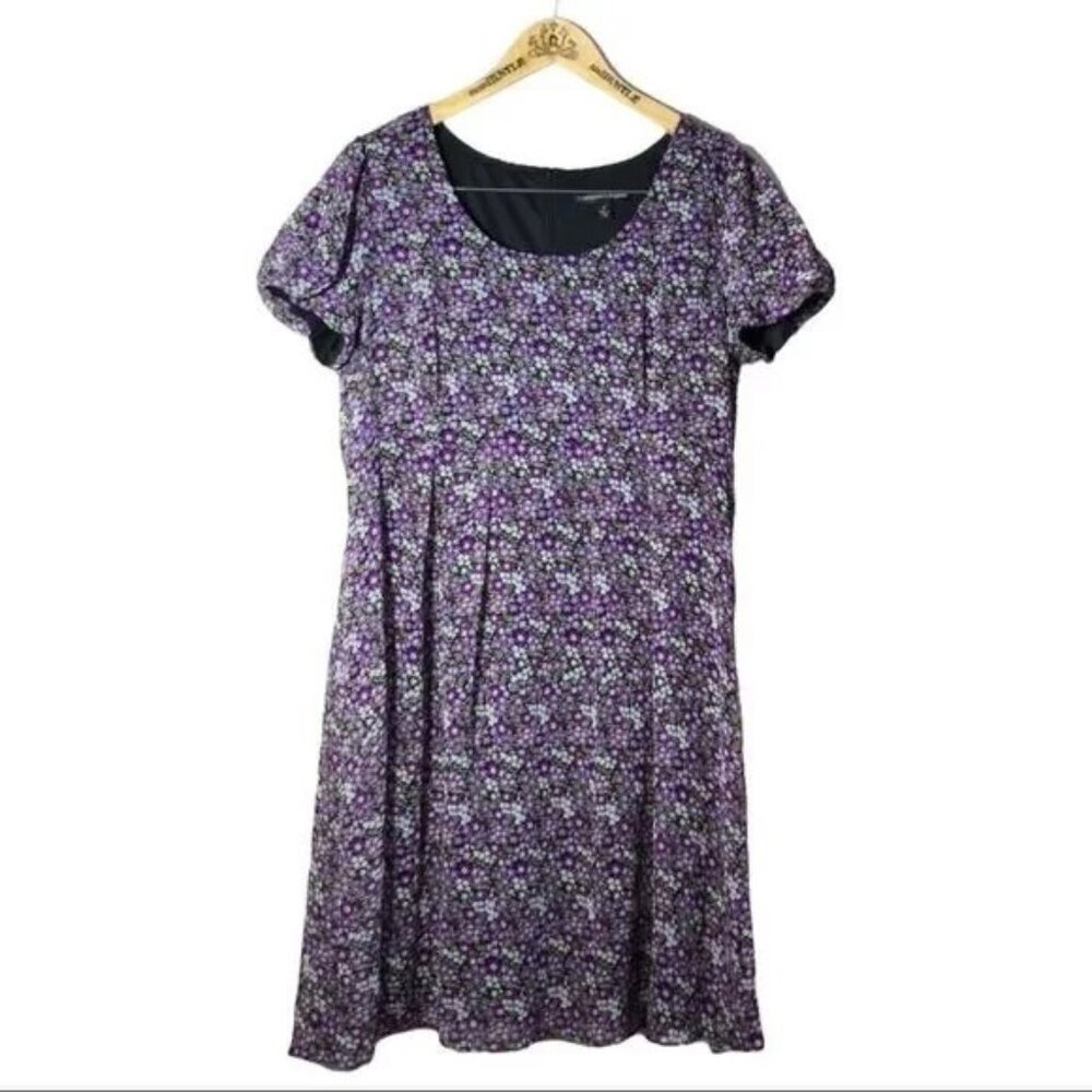 CHRIS MCLAUGHLIN WOMEN'S PLUS PURPLE FLORAL PRINT LINED DRESS SIZE 14-EUC